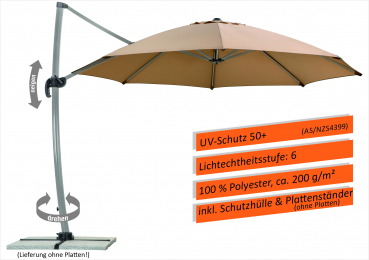 Schneider SET Ampelschirm Rhodos Rondo 350cm sand + Ständer + Schutzhülle